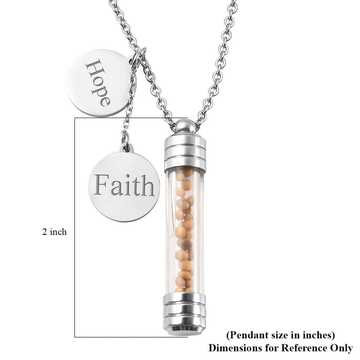 Mustard Seed Glass Bottle Charm Pendant Necklace 20 Inches in Stainless Steel image number 4
