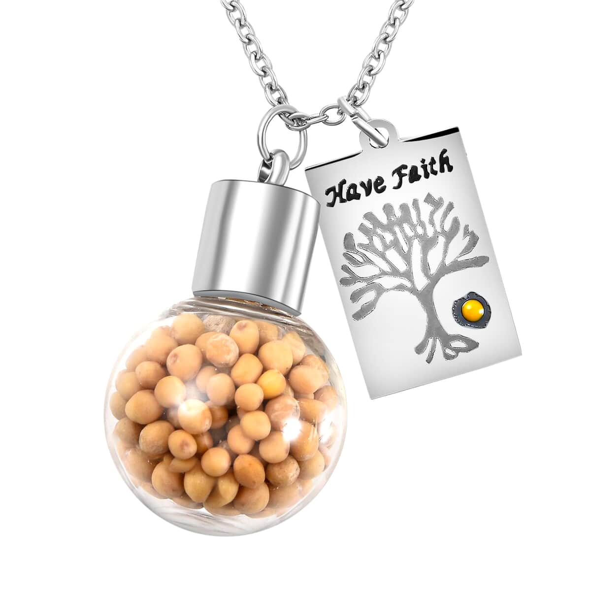 Mustard Seeds Glass Ball Charm Pendant Necklace 20 Inches in Stainless Steel image number 0