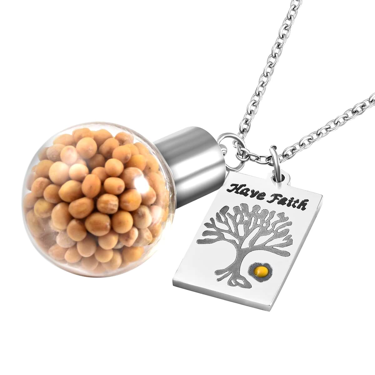 Mustard Seeds Glass Ball Charm Pendant Necklace 20 Inches in Stainless Steel image number 3