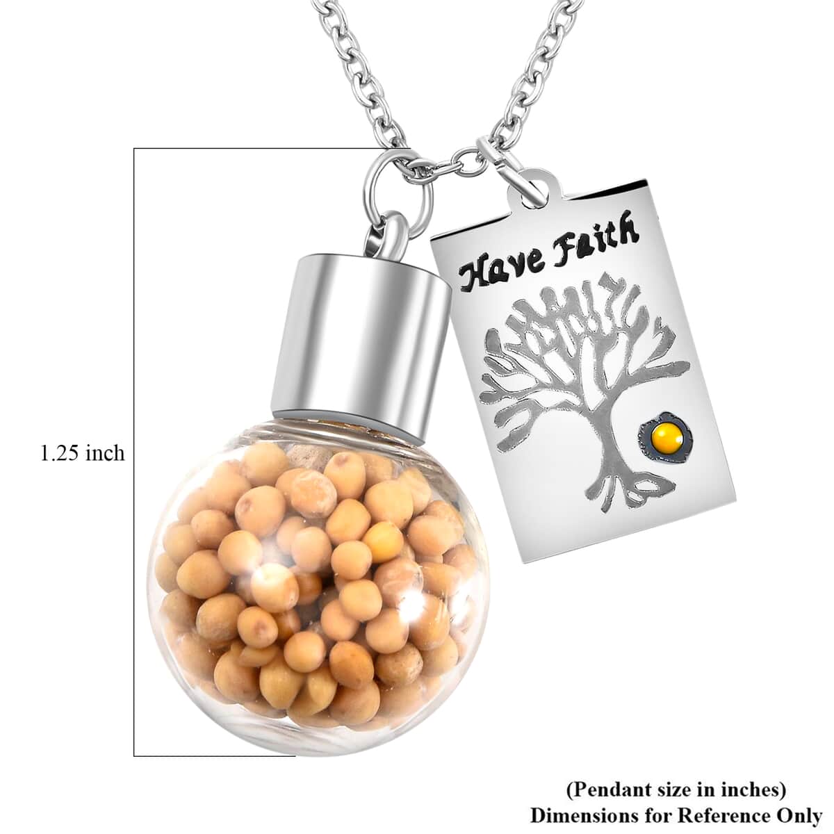 Mustard Seeds Glass Ball Charm Pendant Necklace 20 Inches in Stainless Steel image number 4