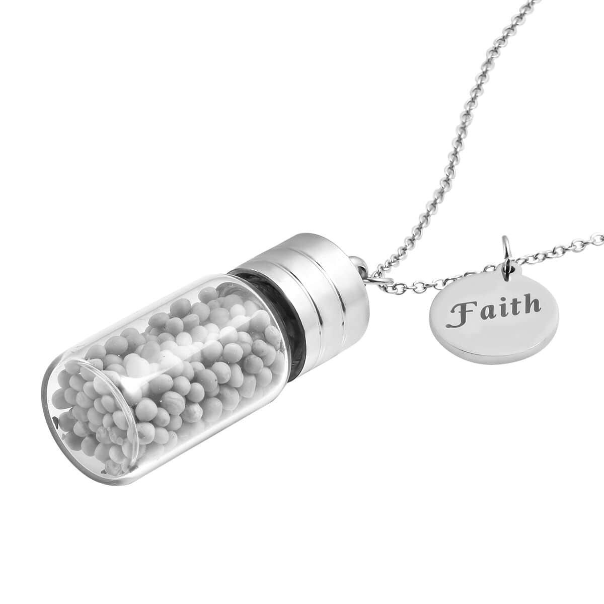 Mustard Seeds Glass Bottle Charm Pendant Necklace 20 Inches in Stainless Steel image number 3