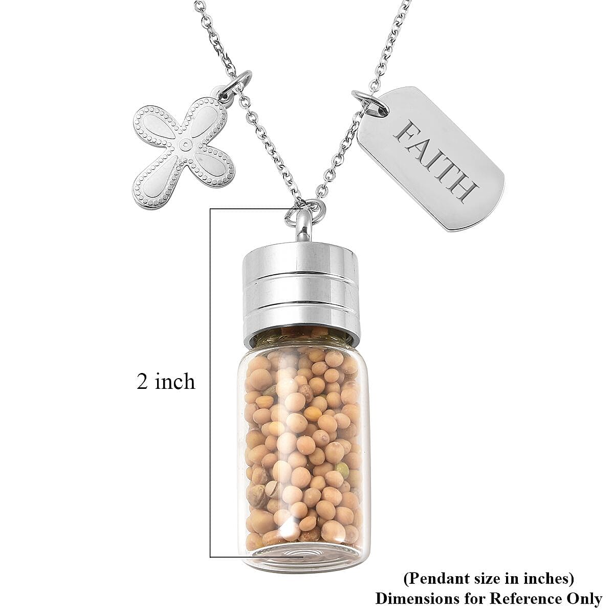 Mustard Seeds Glass Bottle Charm Pendant Necklace 20 Inches in Stainless Steel image number 4