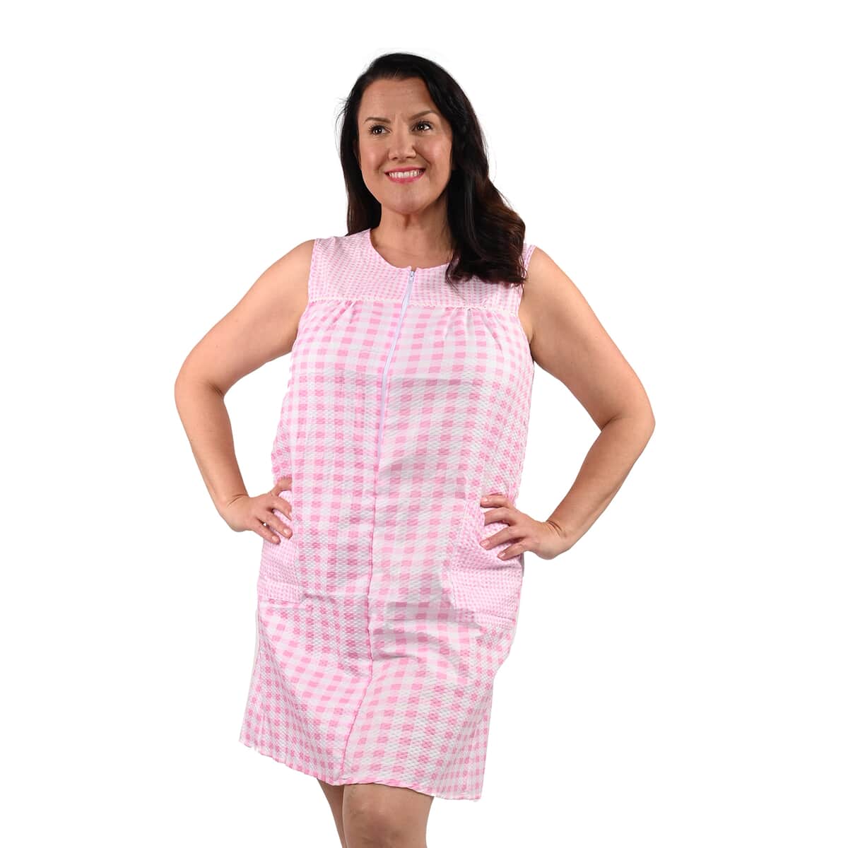 Lati Fashion Sleeveless Zip Front House Dress (Cotton & Polyester, 3X)- Pink image number 0