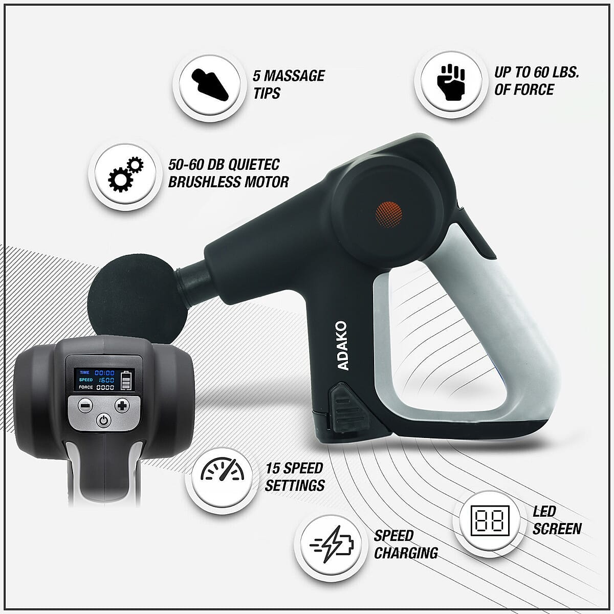 Adako ActiV Professional Handheld Deep Tissue Percussion Massager Gun  image number 2