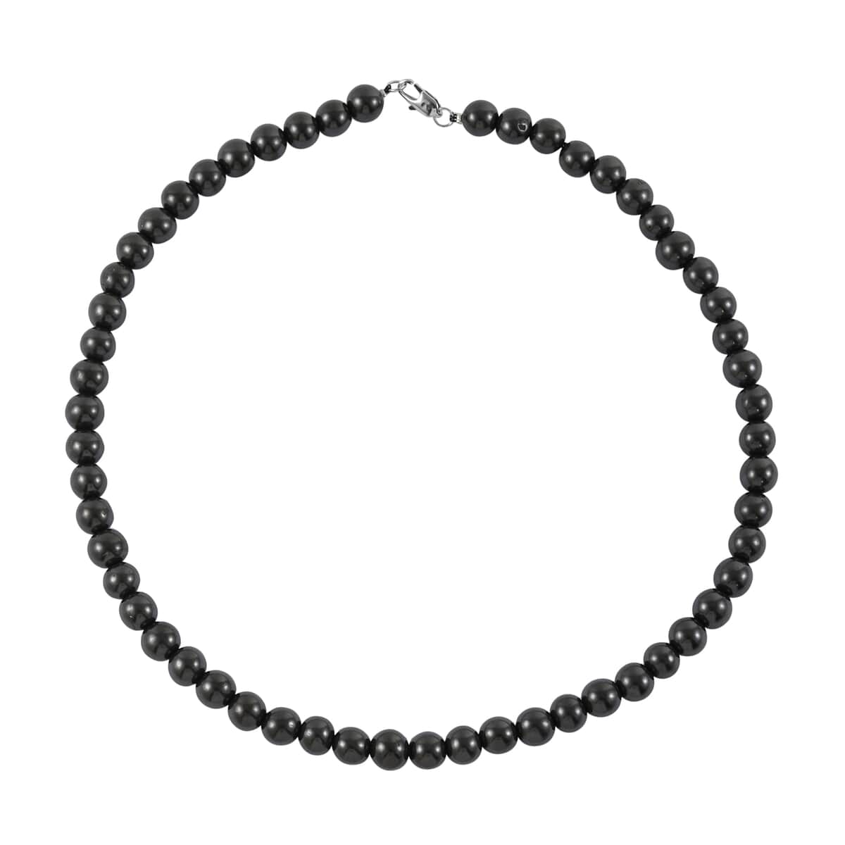 Shungite 8mm Beaded Necklace 18 Inches in Silvertone 195.00 ctw image number 0