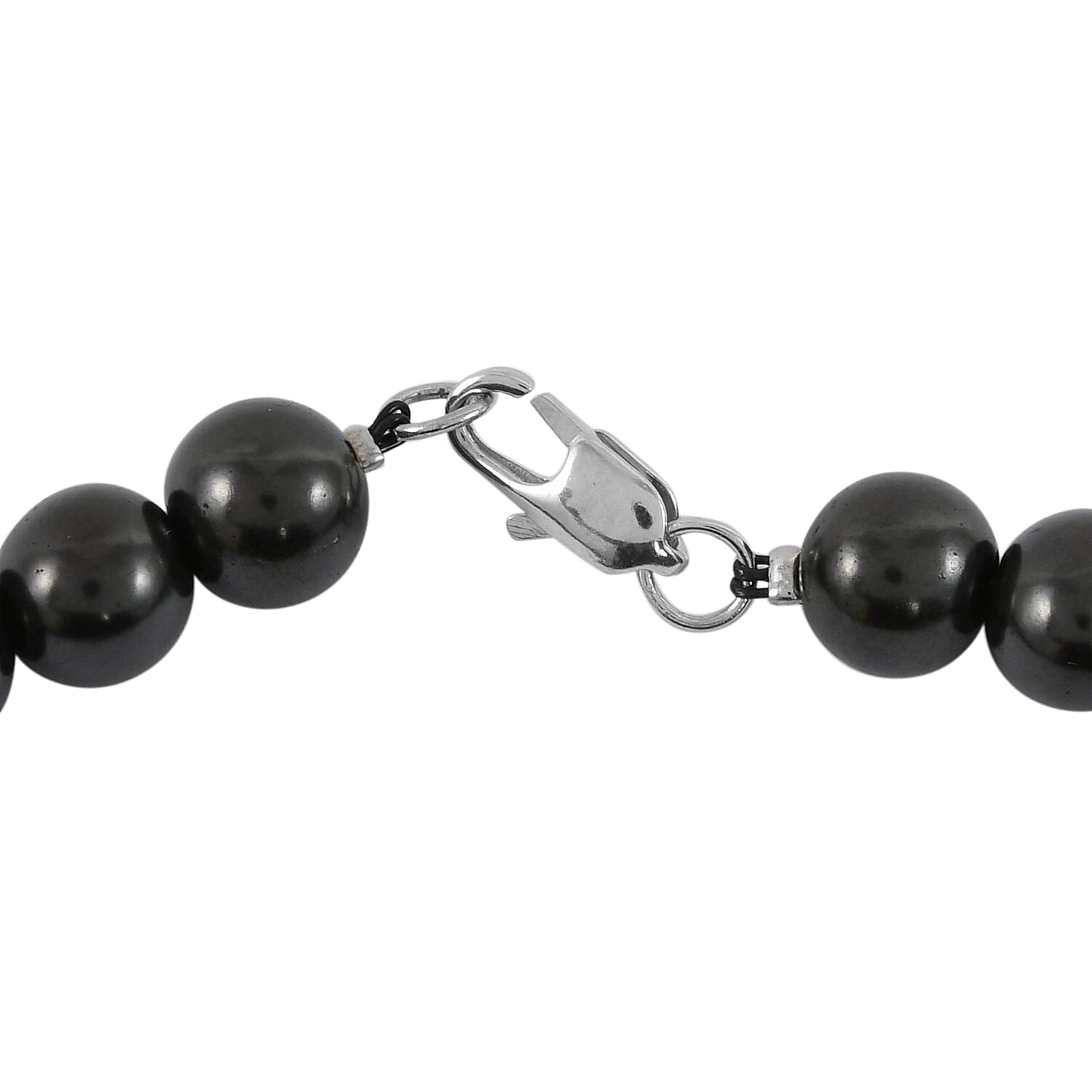 Shungite 8mm Beaded Necklace 18 Inches in Silvertone 195.00 ctw