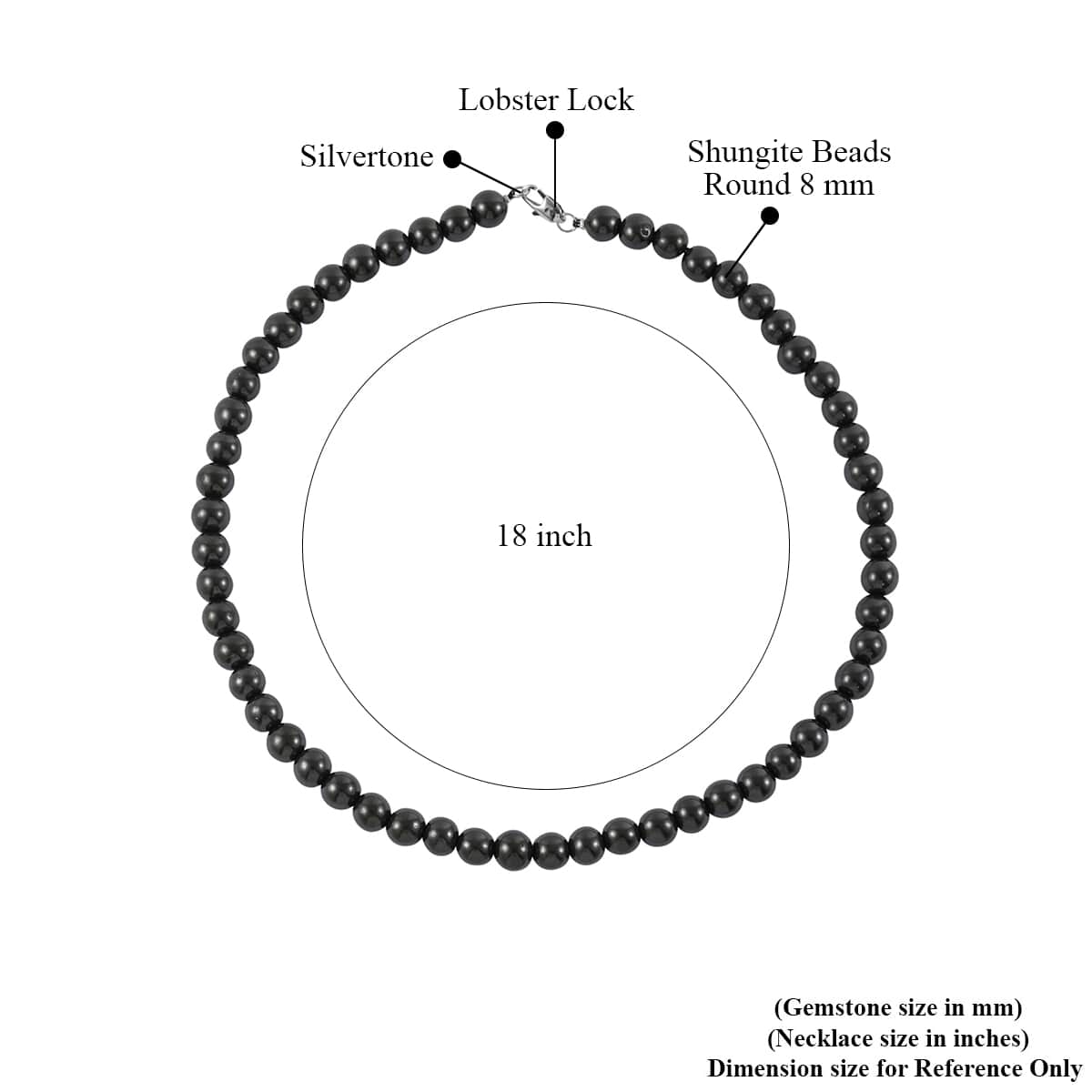Shungite 8mm Beaded Necklace 18 Inches in Silvertone 195.00 ctw image number 3