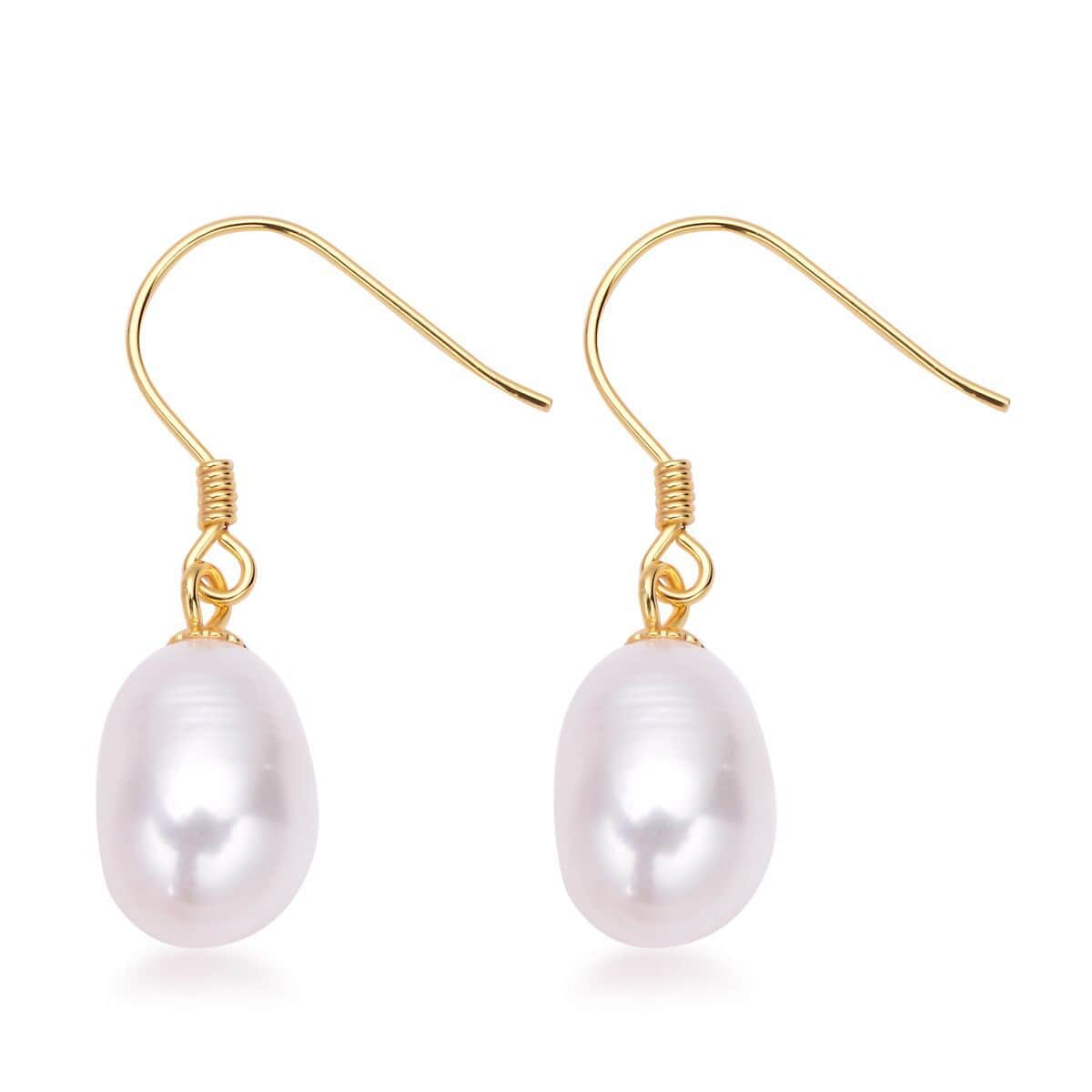 Freshwater White Pearl Drop Earrings in 14K Yellow Gold Over Sterling Silver image number 0