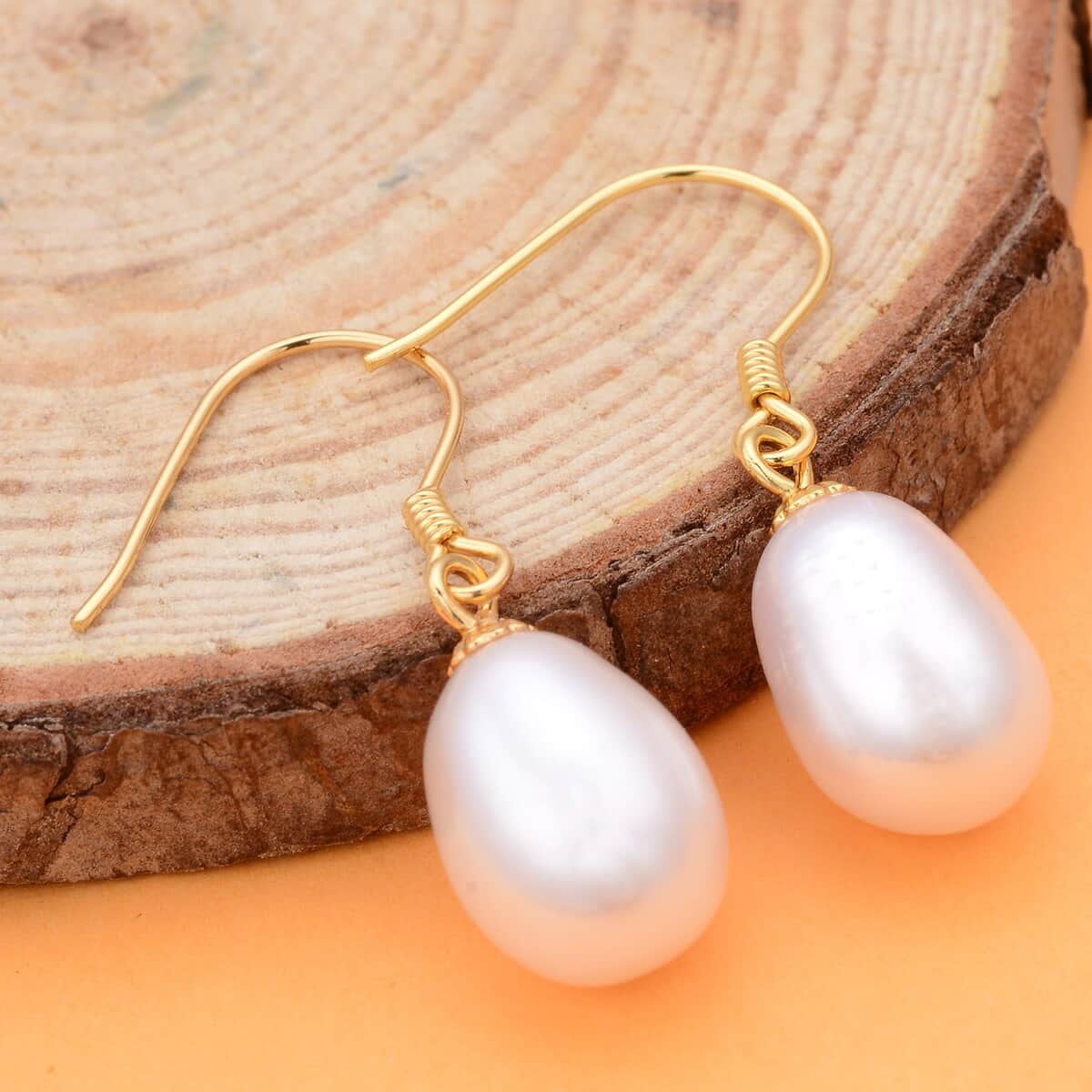 Freshwater White Pearl Drop Earrings in 14K Yellow Gold Over Sterling Silver image number 1