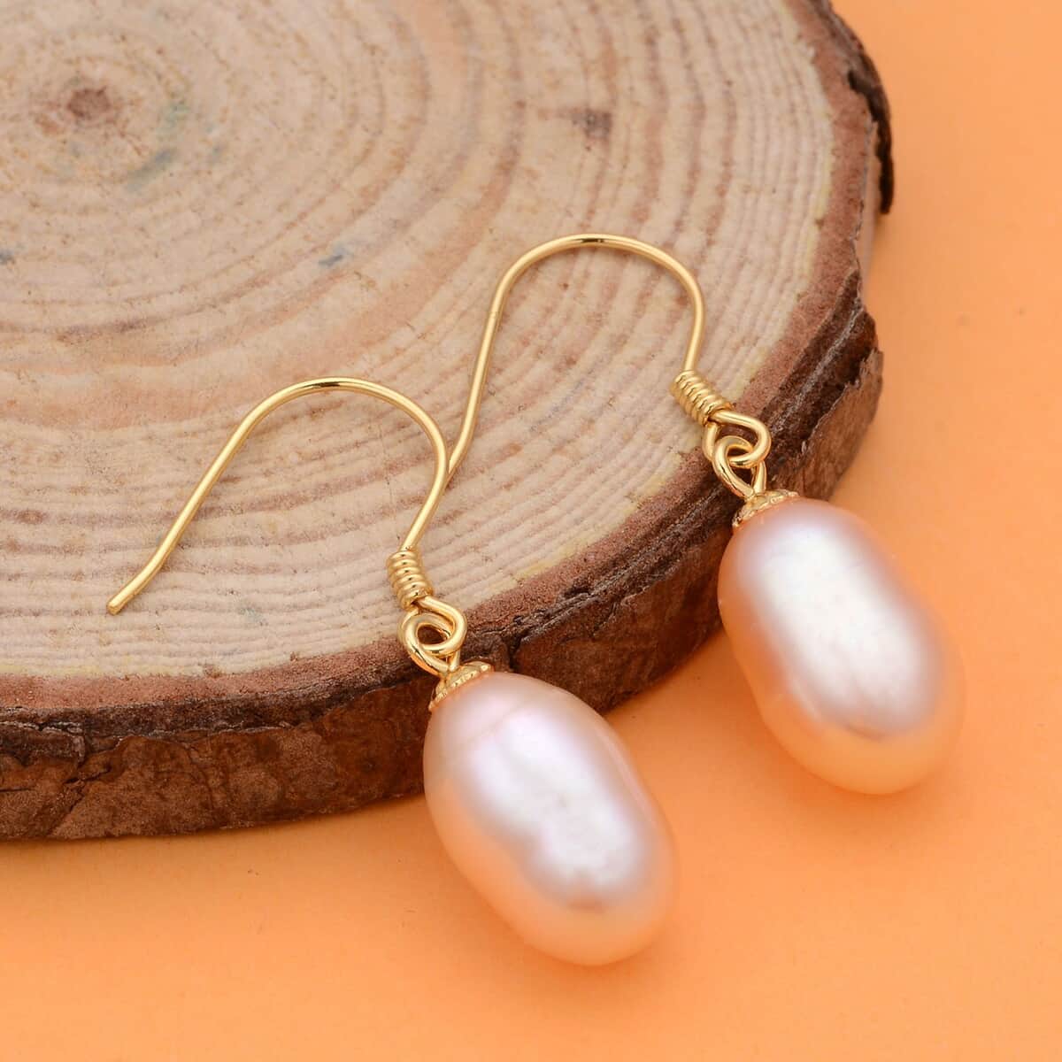 Freshwater Peach Pearl Earrings in 14K Yellow Gold Over Sterling Silver image number 1
