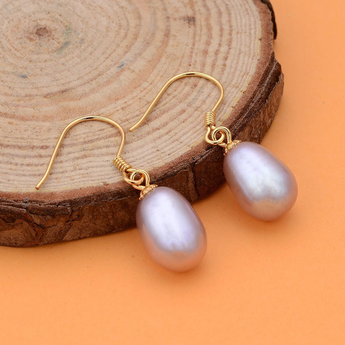 Freshwater Purple Pearl Drop Earrings in 14K Yellow Gold Over Sterling Silver image number 1