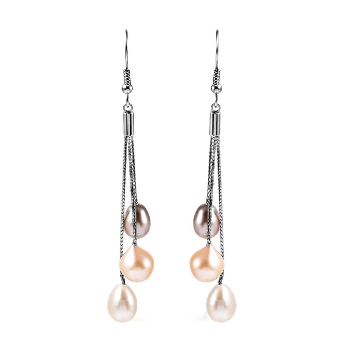 Mother’s Day Gift Freshwater Multi Color Pearl Drop Earrings in Stainless Steel image number 0