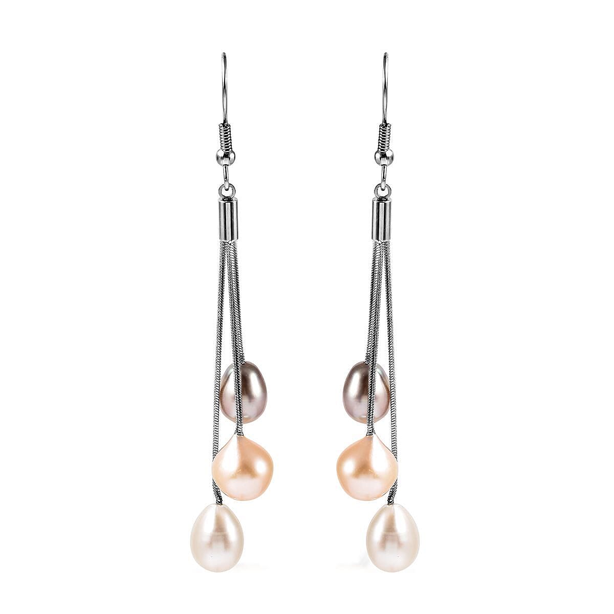 Mother’s Day Gift Freshwater Multi Color Pearl Drop Earrings in Stainless Steel image number 0