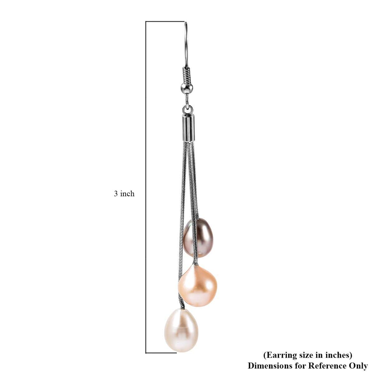 Mother’s Day Gift Freshwater Multi Color Pearl Drop Earrings in Stainless Steel image number 3