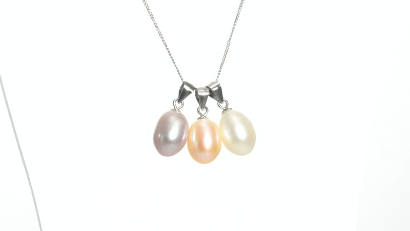 Set of 3 Freshwater Peach, White and Purple Pearl Drop Pendants in Sterling Silver
