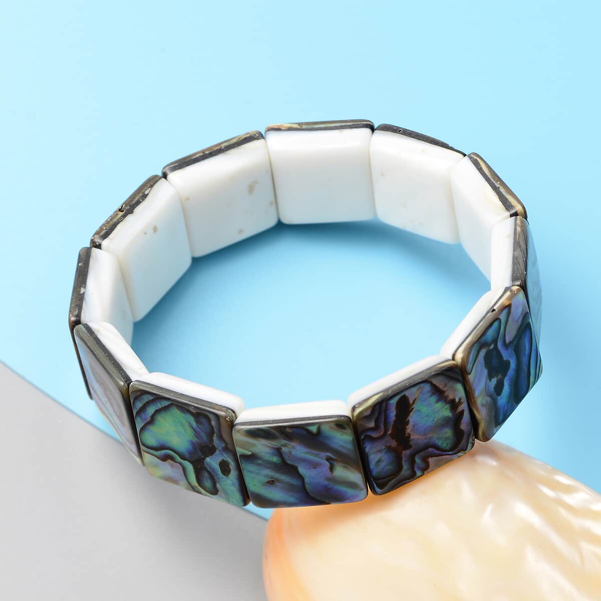 Abalone Shell, Mother of Pearl Reversible Stretch Bracelet image number 1