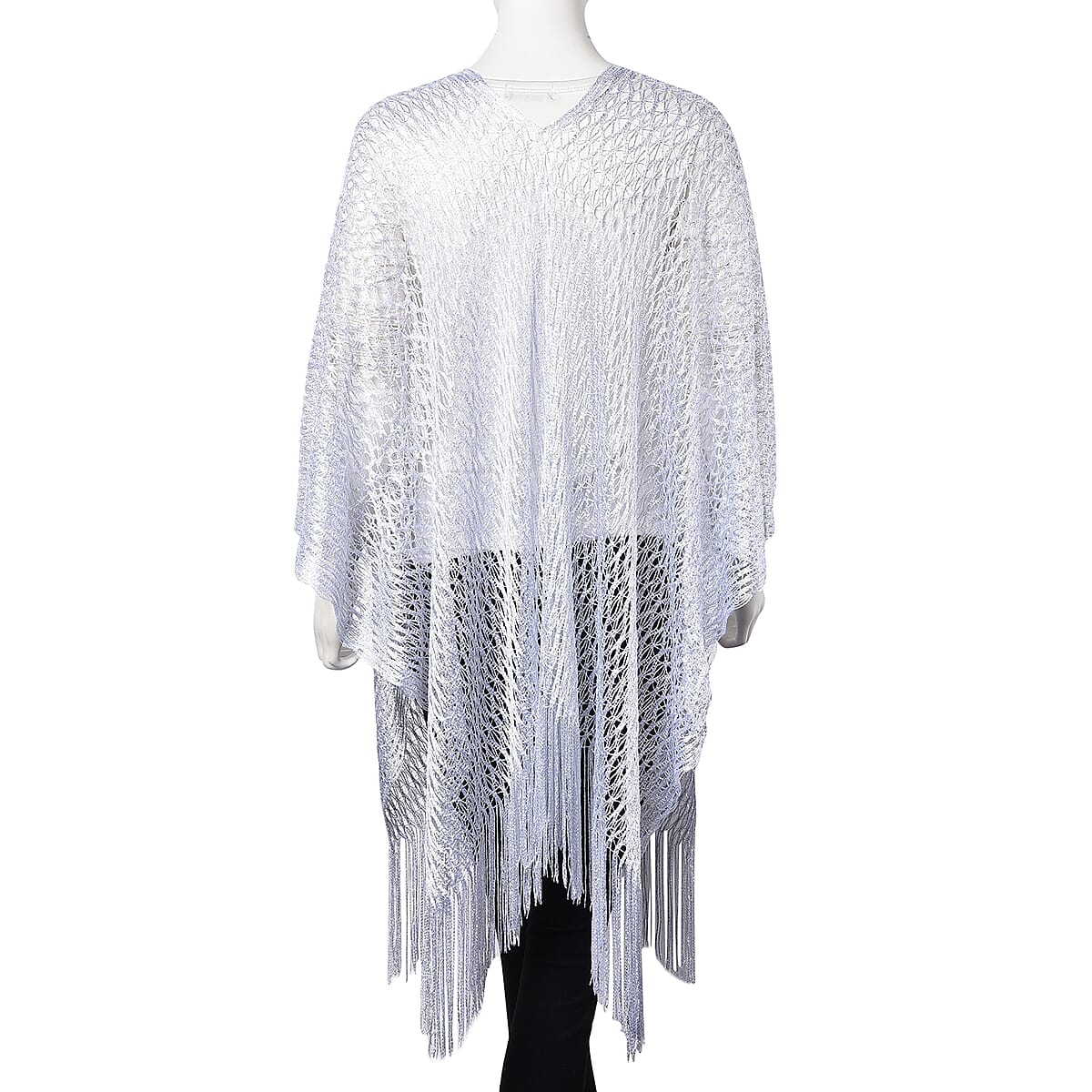 Silver Mesh Poncho with Fringes (One Size Fits Most, Polyester) image number 1