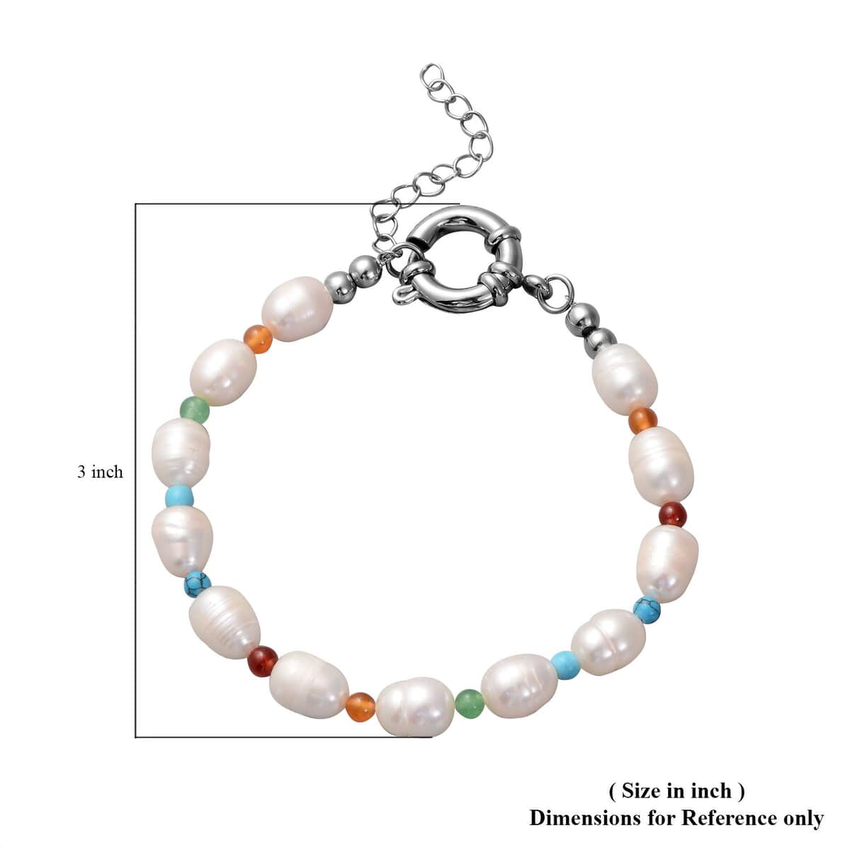 25 ctw Freshwater White Cultured Pearl and Multi Gemstone Anklet in Stainless Steel image number 2