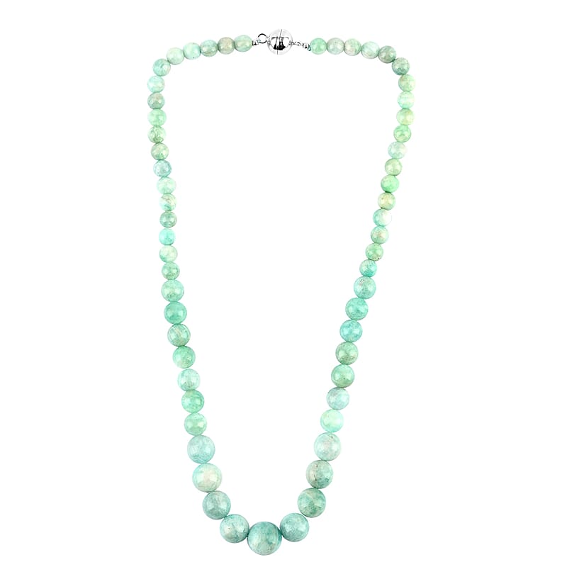 Cheryl Exclusive Pick Amazonite Beaded Necklace 18 Inches with Magnetic Clasp in Silvertone 188.00 ctw
