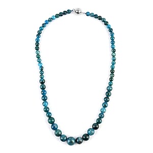 Malgache Neon Apatite Beaded Necklace 18 Inches with Magnetic Clasp in Silvertone 200.00 ctw