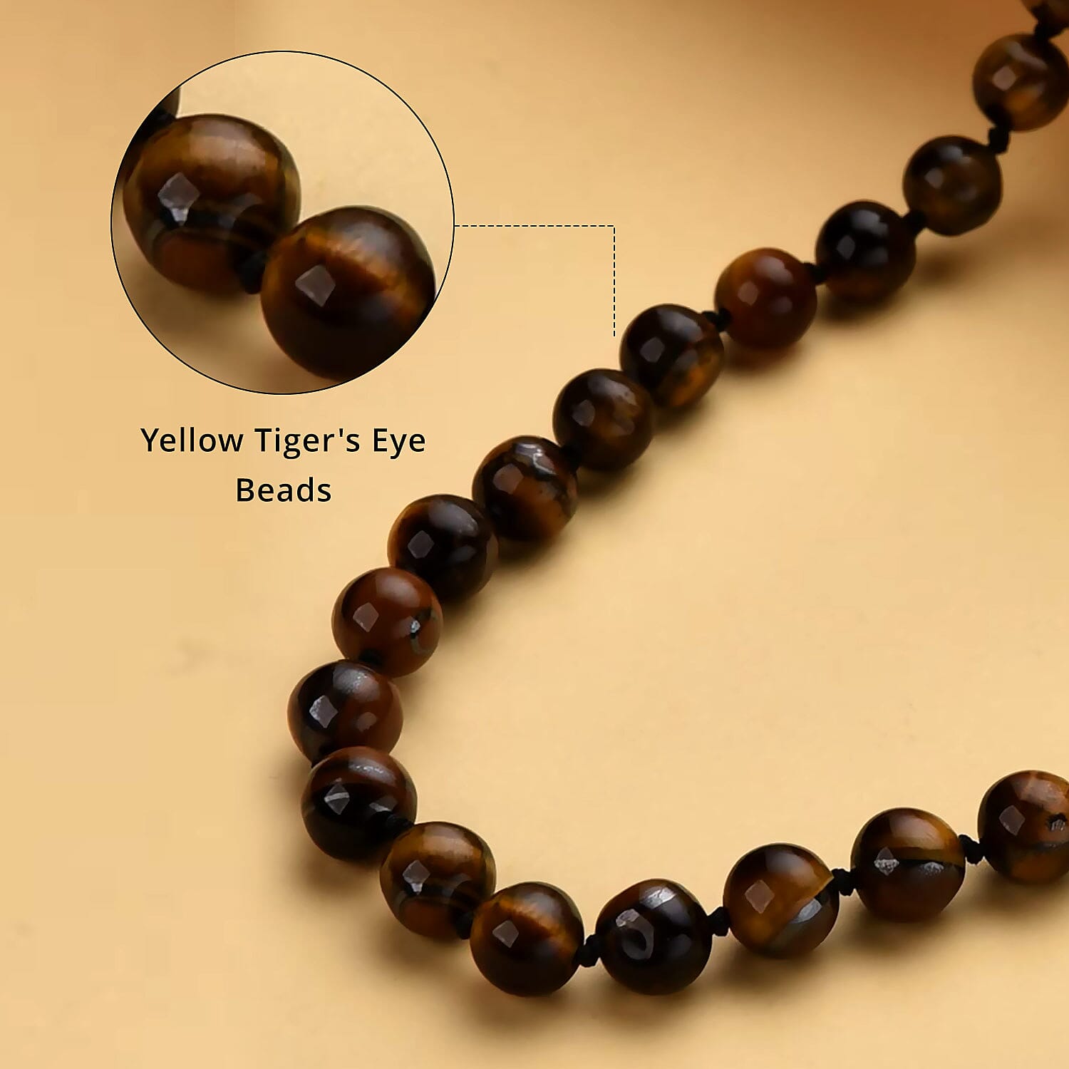 Yellow Tiger's Eye Beaded Endless Necklace 34 Inches 363.85 ctw