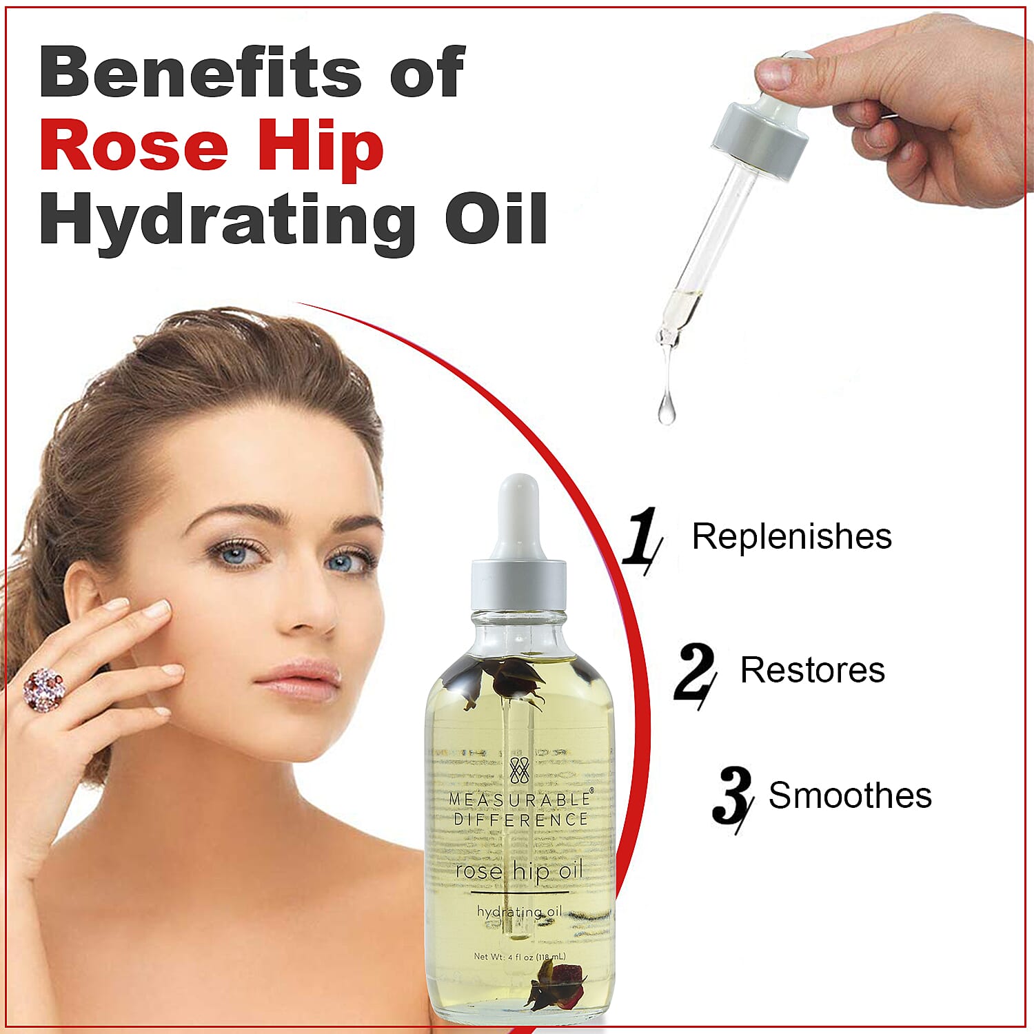 MEASURABLE DIFFERENCE Rose Hip Hydrating Oil 4 fl oz (Made in USA)