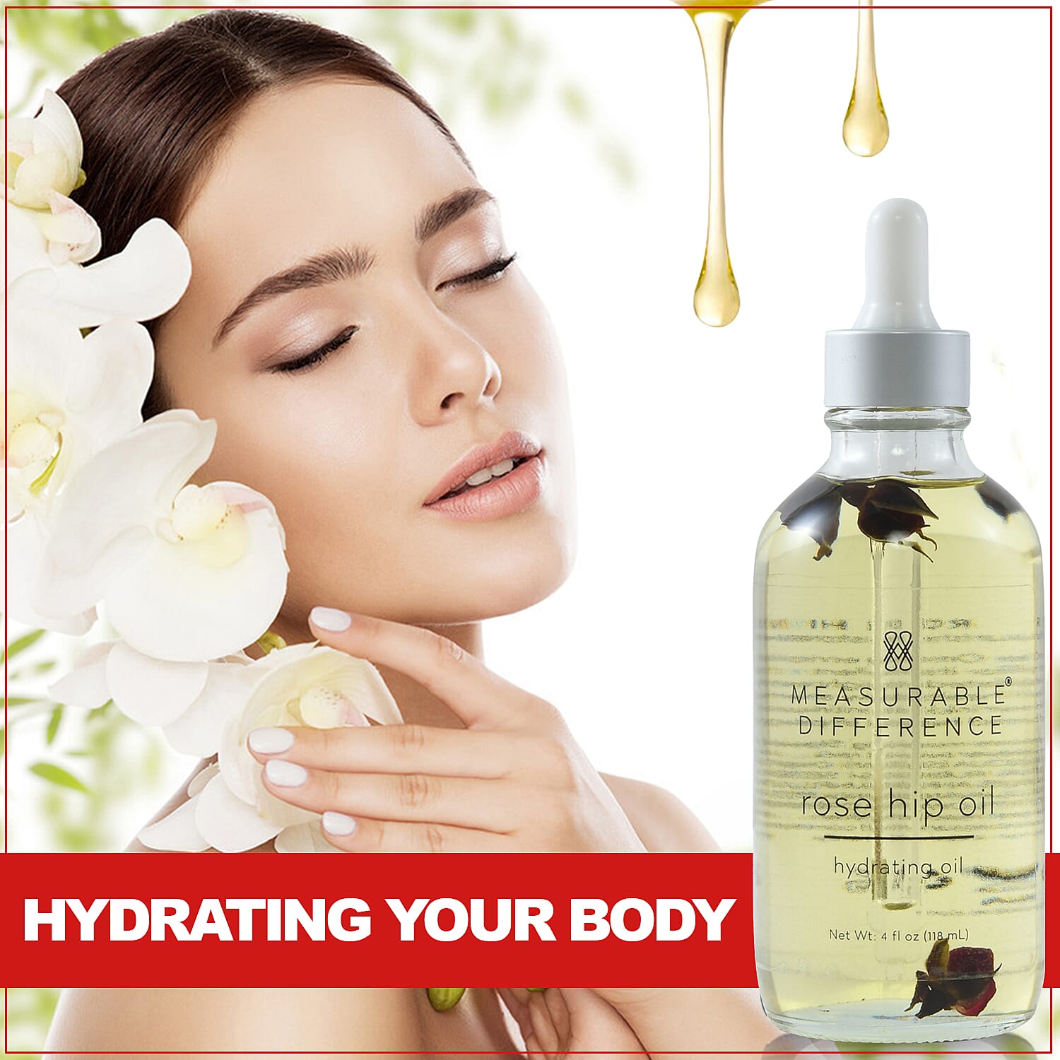MEASURABLE DIFFERENCE Rose Hip Hydrating Oil 4 fl oz (Made in USA)