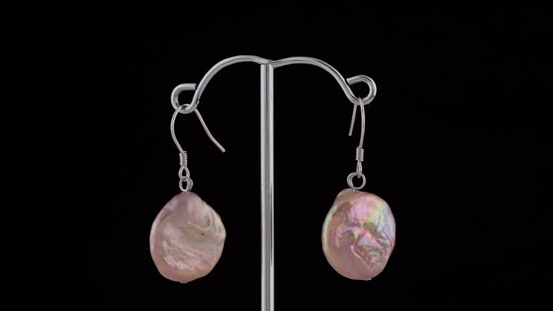 Purple Coin Keshi Pearl Dangle Earrings in Sterling Silver