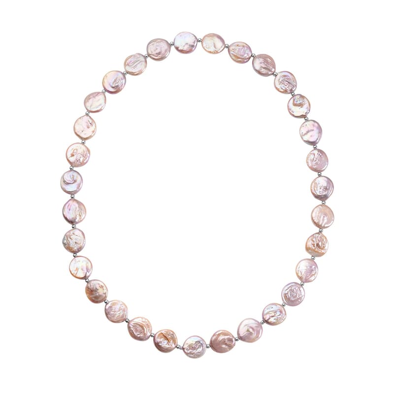 AAA Purple Freshwater Cultured Pearl Necklace, Coin Shape Pearl Necklace, 24 Inch Necklace, Sterling Silver Necklace