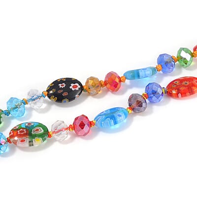 Multi Color Murano Style and Multi Color Glass Beaded Endless Necklace 46 Inches