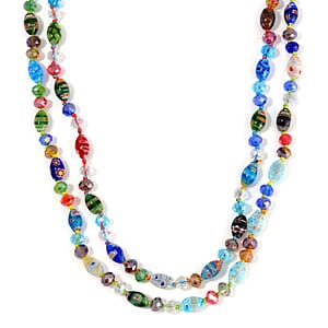 Multi Color Murano Style and Multi Color Glass Beaded Endless Necklace 46 Inches