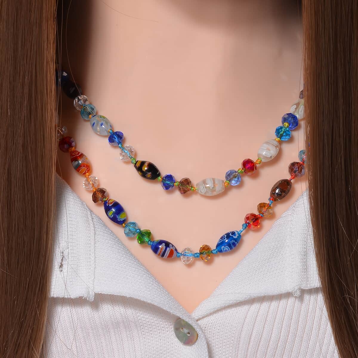 Multi Color Murano Style and Multi Color Glass Beaded Endless Necklace 46 Inches image number 1