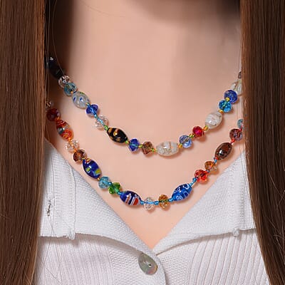 Multi Color Murano Style and Multi Color Glass Beaded Endless Necklace 46 Inches