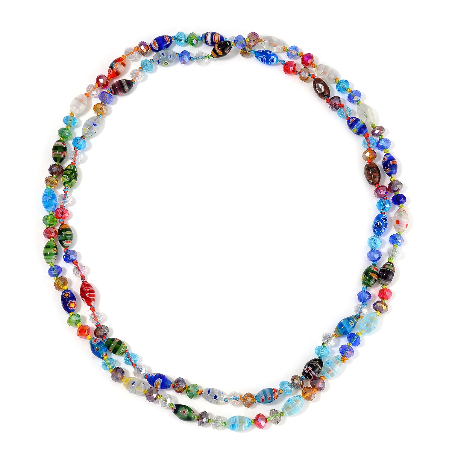 Multi Color Murano Style and Multi Color Glass Beaded Endless Necklace 46 Inches