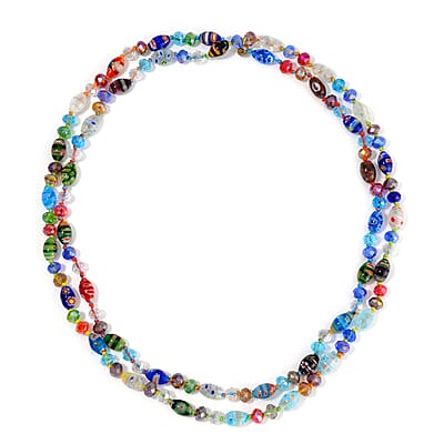 Multi Color Murano Style and Multi Color Glass Beaded Endless Necklace 46 Inches