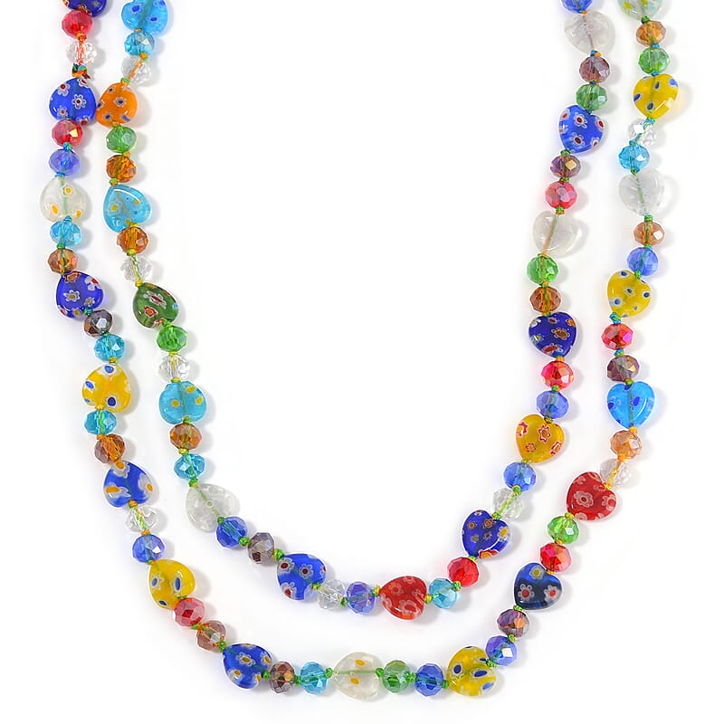 Multi Color Murano Style and Multi Color Glass Beaded Endless Necklace 46 Inches
