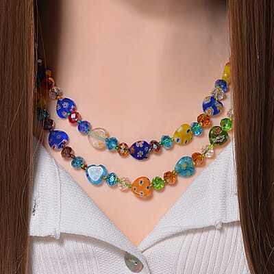 Multi Color Murano Style and Multi Color Glass Beaded Endless Necklace 46 Inches