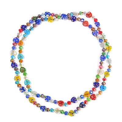 Multi Color Murano Style and Multi Color Glass Beaded Endless Necklace 46 Inches