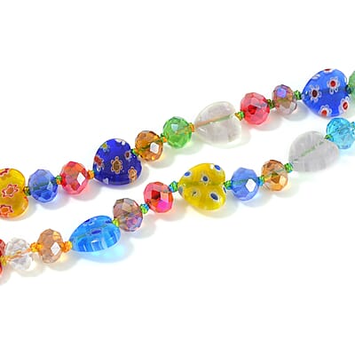 Multi Color Murano Style and Multi Color Glass Beaded Endless Necklace 46 Inches