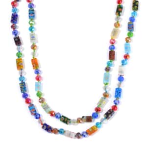 Multi Color Murano Style and Multi Color Glass Beaded Endless Necklace 46 Inches