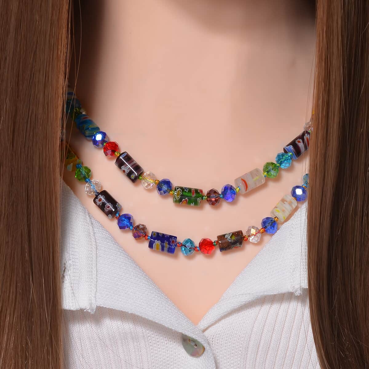 Multi Color Murano Style and Multi Color Glass Beaded Endless Necklace 46 Inches image number 1