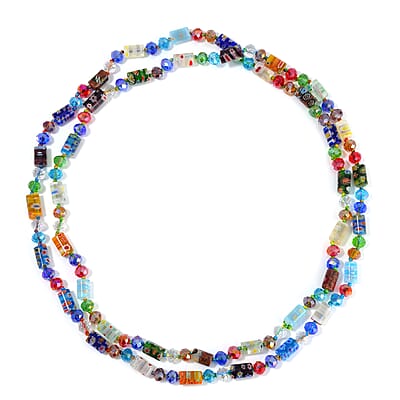 Multi Color Murano Style and Multi Color Glass Beaded Endless Necklace 46 Inches