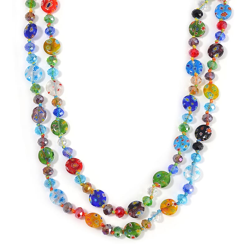 Multi Color Murano Style and Multi Color Glass Beaded Endless Necklace 46 Inches