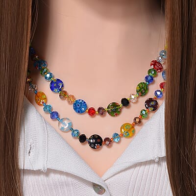 Multi Color Murano Style and Multi Color Glass Beaded Endless Necklace 46 Inches