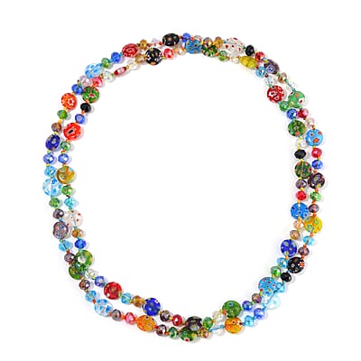 Multi Color Murano Style and Multi Color Glass Beaded Endless Necklace 46 Inches