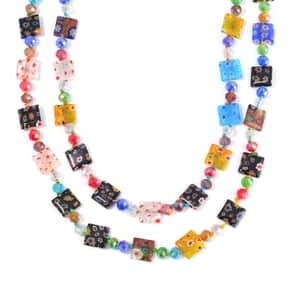 Multi Color Murano Style and Multi Color Glass Beaded Endless Necklace 46 Inches