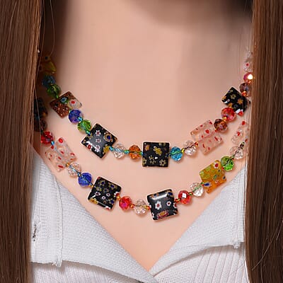 Multi Color Murano Style and Multi Color Glass Beaded Endless Necklace 46 Inches