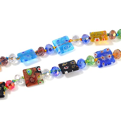 Multi Color Murano Style and Multi Color Glass Beaded Endless Necklace 46 Inches