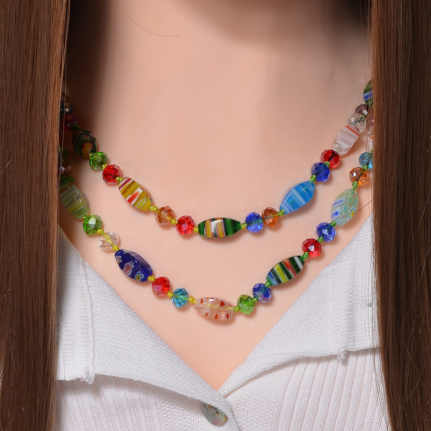 Multi Color Murano Style and Multi Color Glass Beaded Endless Necklace 46 Inches