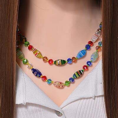 Multi Color Murano Style and Multi Color Glass Beaded Endless Necklace 46 Inches